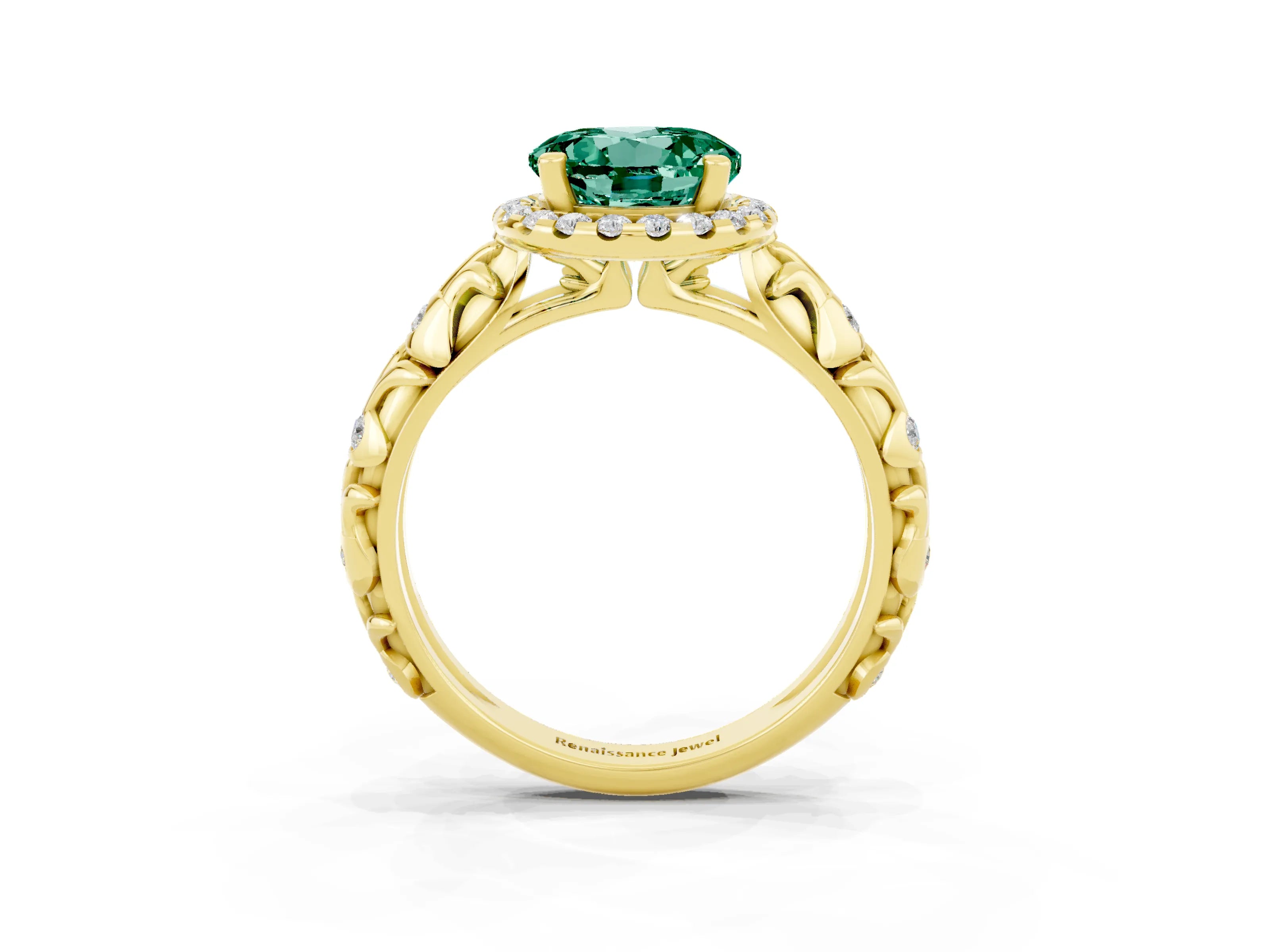 Yellow gold Round Cut Halo Diamond Solitaire with Filigree Band and Four-Prong Setting_3