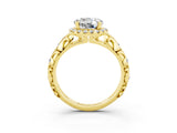 Yellow gold Round Cut Halo Diamond Solitaire with Filigree Band and Four-Prong Setting_3