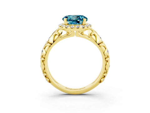 Yellow gold Round Cut Halo Diamond Solitaire with Filigree Band and Four-Prong Setting_3