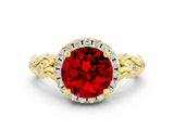 Yellow gold Round Cut Halo Diamond Solitaire with Filigree Band and Four-Prong Setting