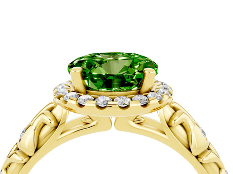 Yellow gold Round Cut Halo Diamond Solitaire with Filigree Band and Four-Prong Setting_4