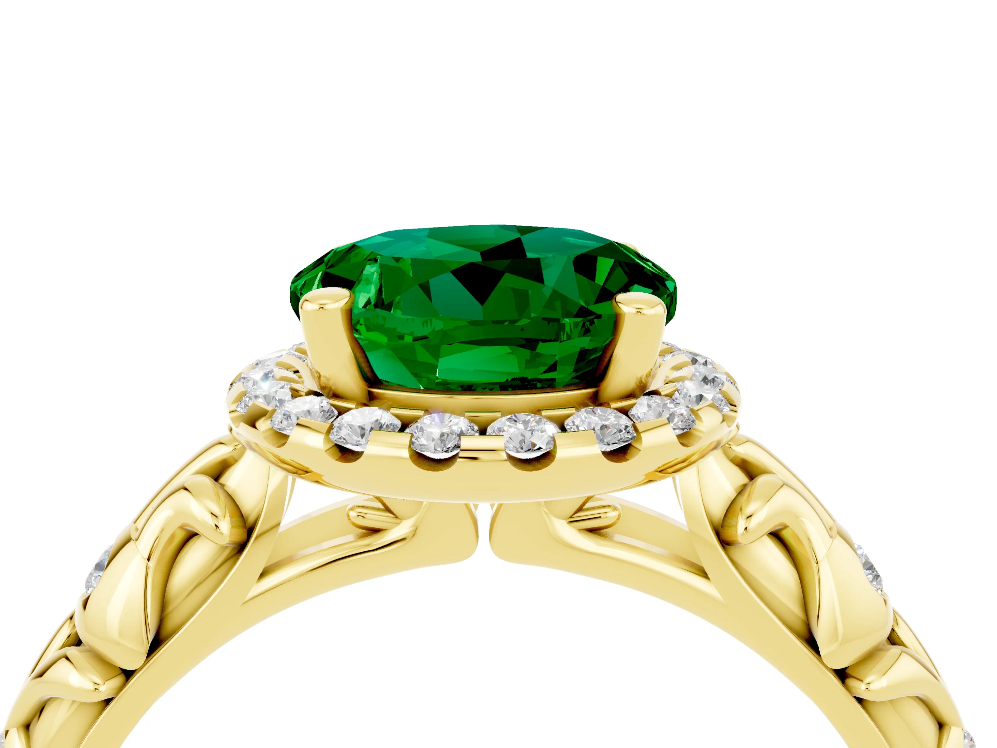Yellow gold Round Cut Halo Diamond Solitaire with Filigree Band and Four-Prong Setting_4
