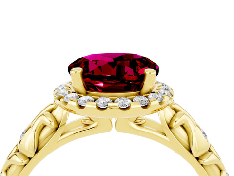 Yellow gold Round Cut Halo Diamond Solitaire with Filigree Band and Four-Prong Setting_4
