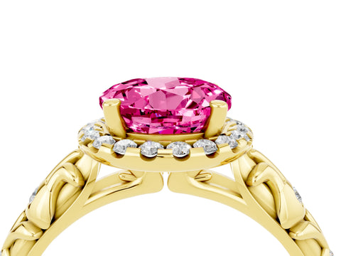 Yellow gold Round Cut Halo Diamond Solitaire with Filigree Band and Four-Prong Setting_4
