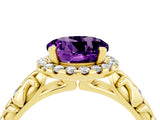 Yellow gold Round Cut Halo Diamond Solitaire with Filigree Band and Four-Prong Setting_4