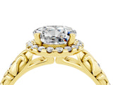 Yellow gold Round Cut Halo Diamond Solitaire with Filigree Band and Four-Prong Setting_4