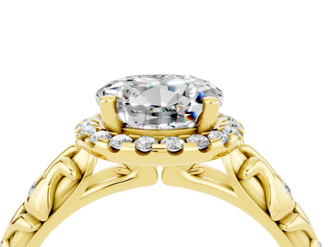 Yellow gold Round Cut Halo Diamond Solitaire with Filigree Band and Four-Prong Setting_4