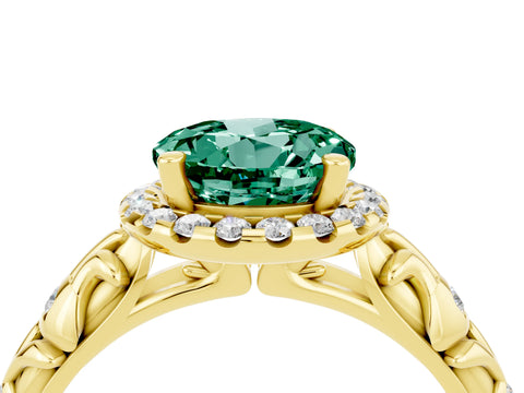 Yellow gold Round Cut Halo Diamond Solitaire with Filigree Band and Four-Prong Setting_4