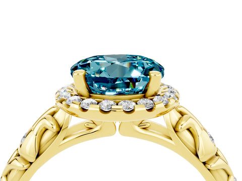 Yellow gold Round Cut Halo Diamond Solitaire with Filigree Band and Four-Prong Setting_4