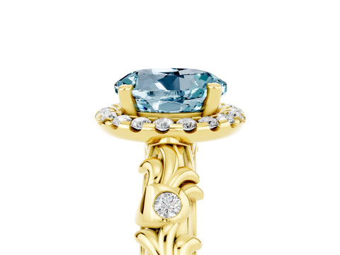 Yellow gold Round Cut Halo Diamond Solitaire with Filigree Band and Four-Prong Setting_5