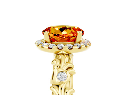 Yellow gold Round Cut Halo Diamond Solitaire with Filigree Band and Four-Prong Setting_5