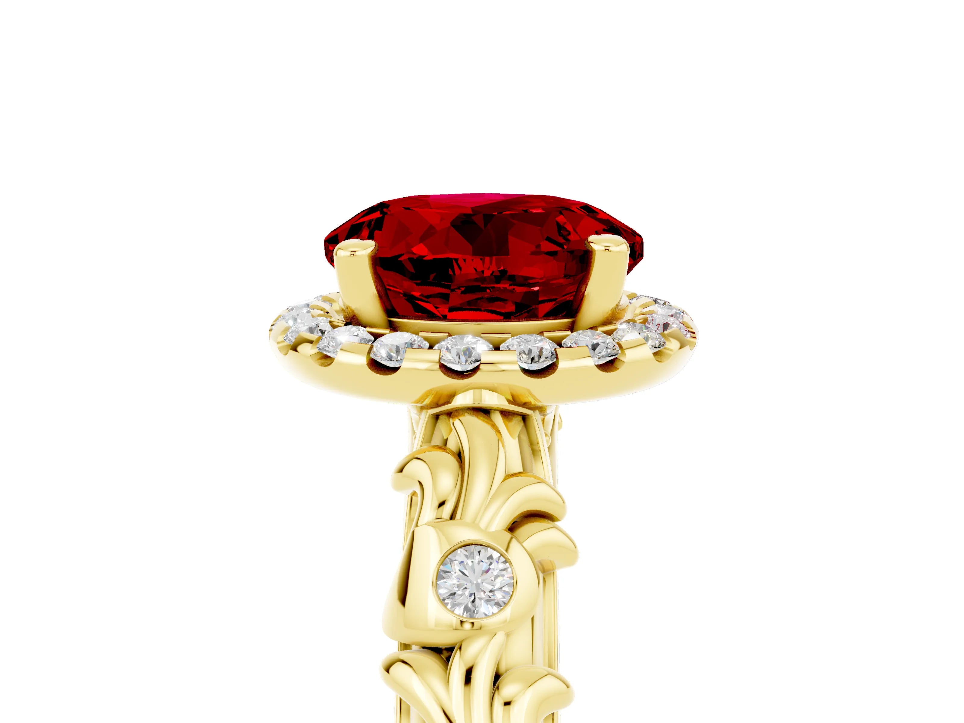 Yellow gold Round Cut Halo Diamond Solitaire with Filigree Band and Four-Prong Setting_5