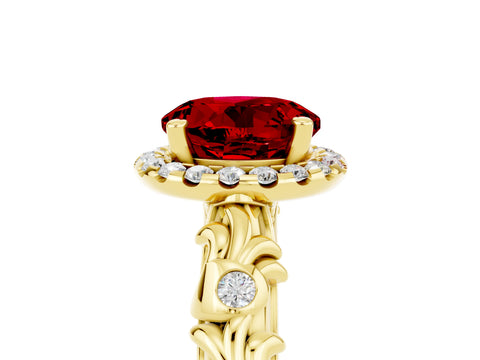 Yellow gold Round Cut Halo Diamond Solitaire with Filigree Band and Four-Prong Setting_5