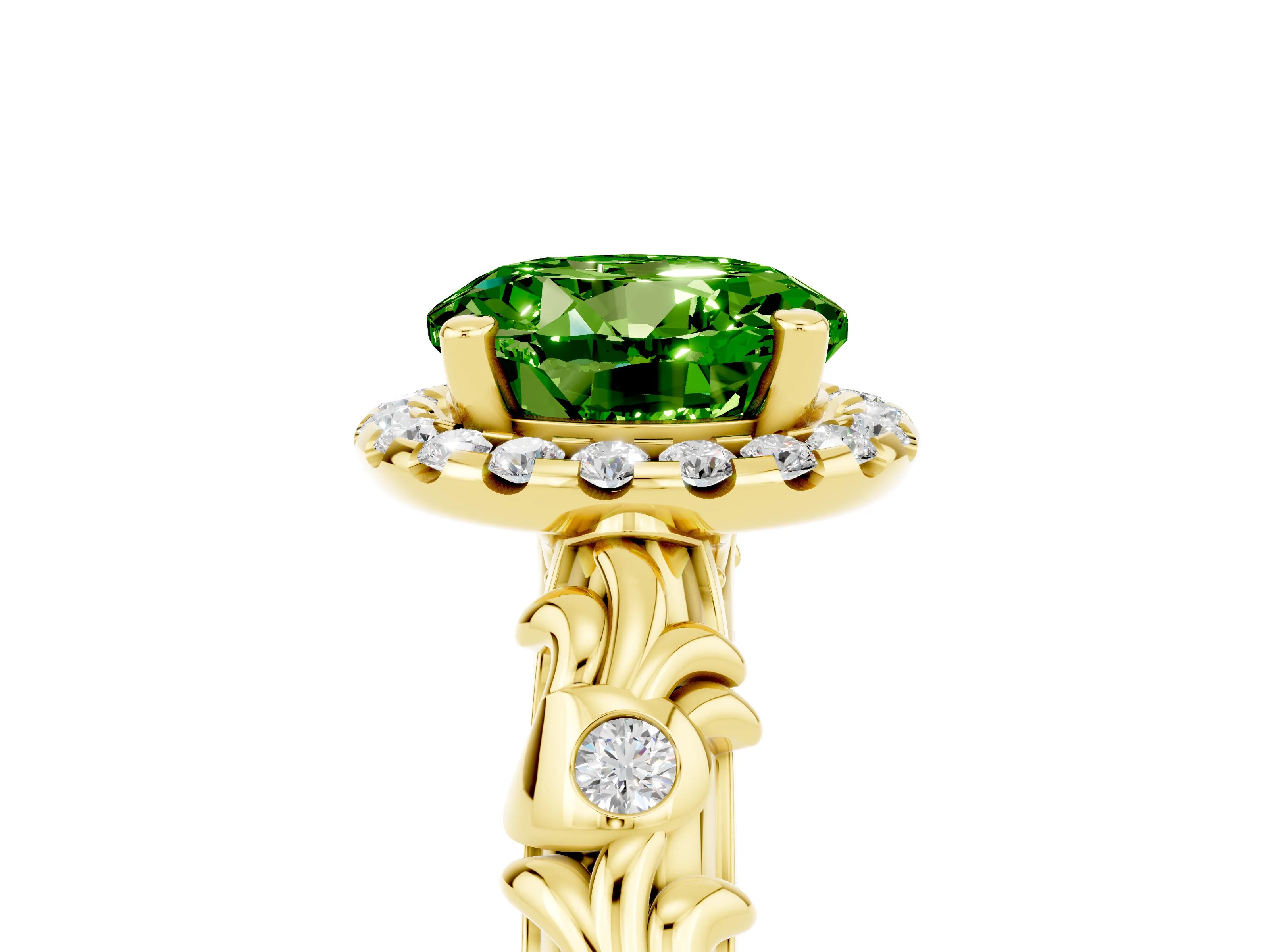 Yellow gold Round Cut Halo Diamond Solitaire with Filigree Band and Four-Prong Setting_5