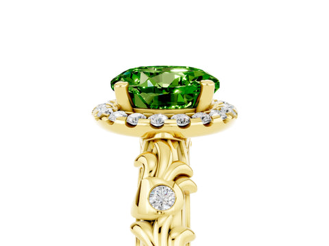 Yellow gold Round Cut Halo Diamond Solitaire with Filigree Band and Four-Prong Setting_5