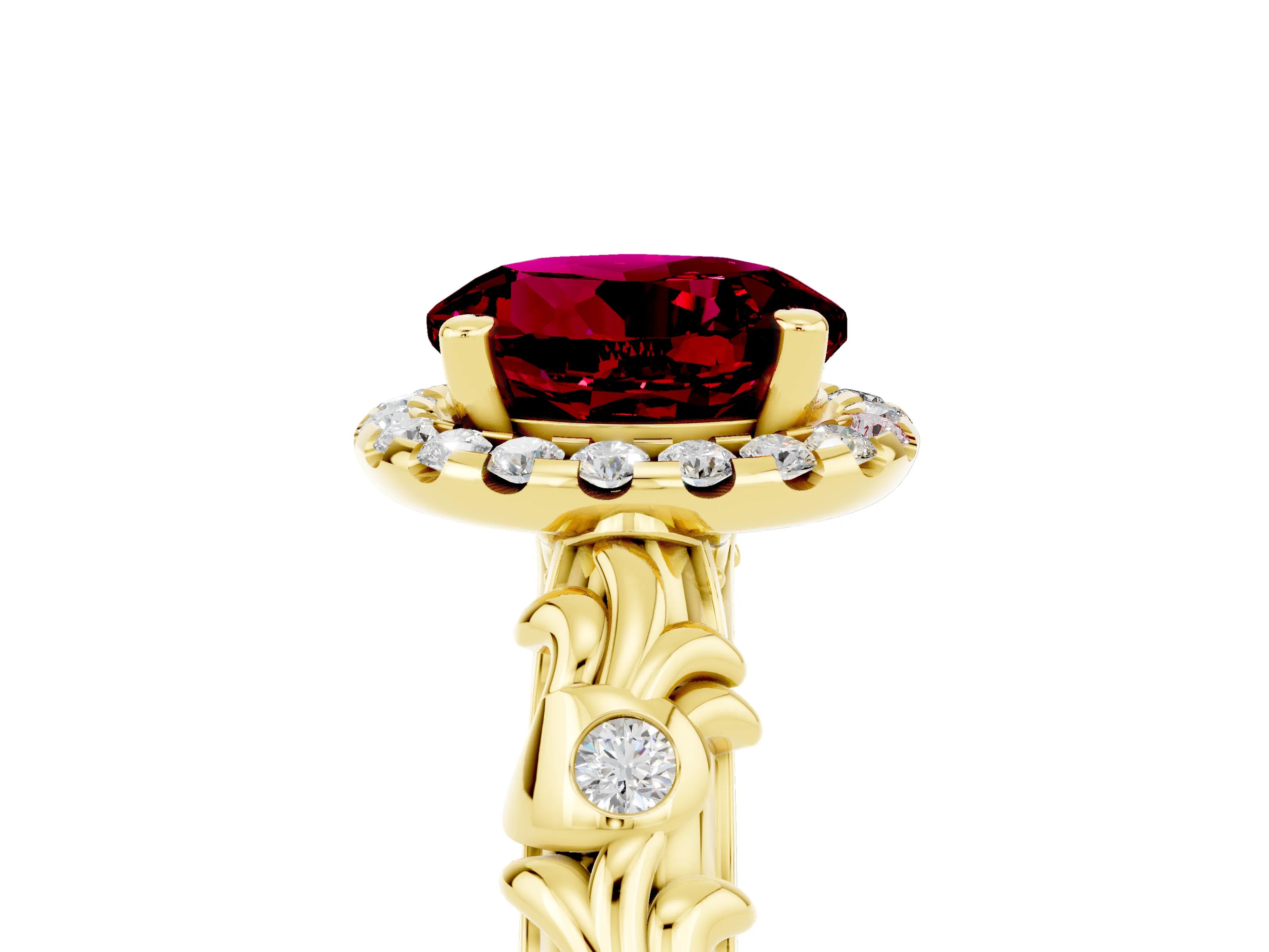 Yellow gold Round Cut Halo Diamond Solitaire with Filigree Band and Four-Prong Setting_5