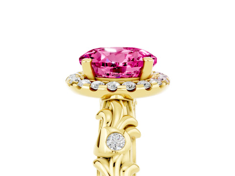 Yellow gold Round Cut Halo Diamond Solitaire with Filigree Band and Four-Prong Setting_5