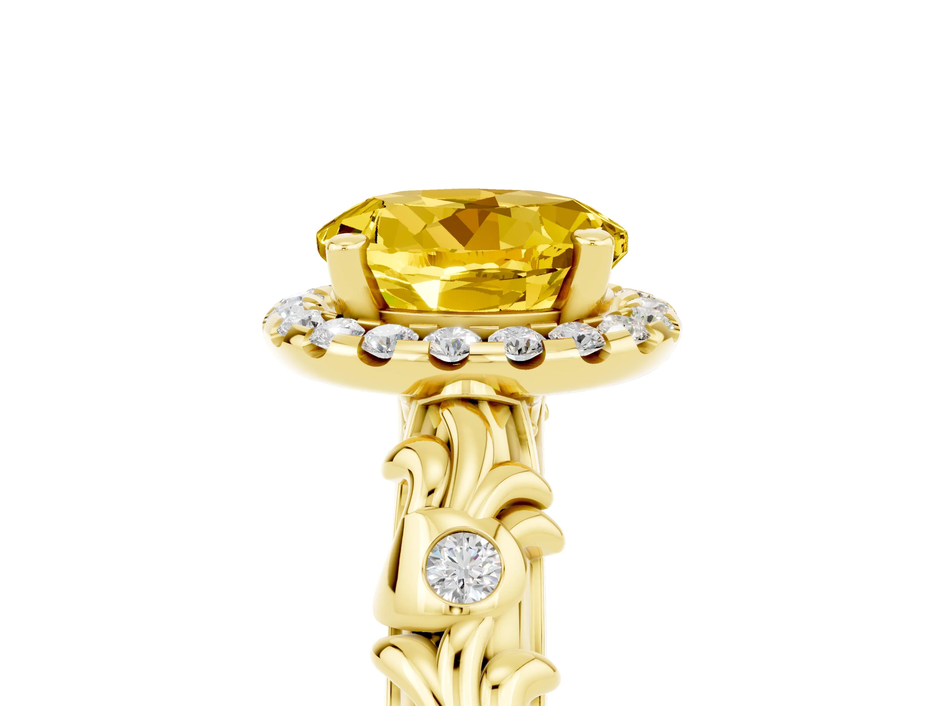 Yellow gold Round Cut Halo Diamond Solitaire with Filigree Band and Four-Prong Setting_5