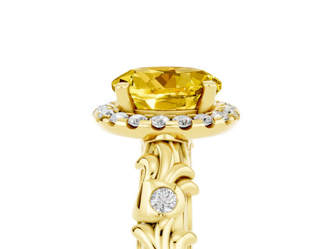 Yellow gold Round Cut Halo Diamond Solitaire with Filigree Band and Four-Prong Setting_5