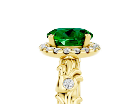 Yellow gold Round Cut Halo Diamond Solitaire with Filigree Band and Four-Prong Setting_5