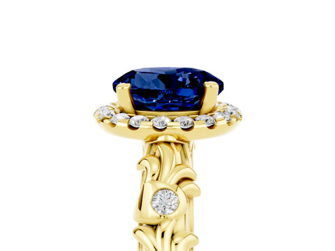 Yellow gold Round Cut Halo Diamond Solitaire with Filigree Band and Four-Prong Setting_5