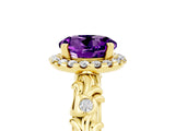 Yellow gold Round Cut Halo Diamond Solitaire with Filigree Band and Four-Prong Setting_5