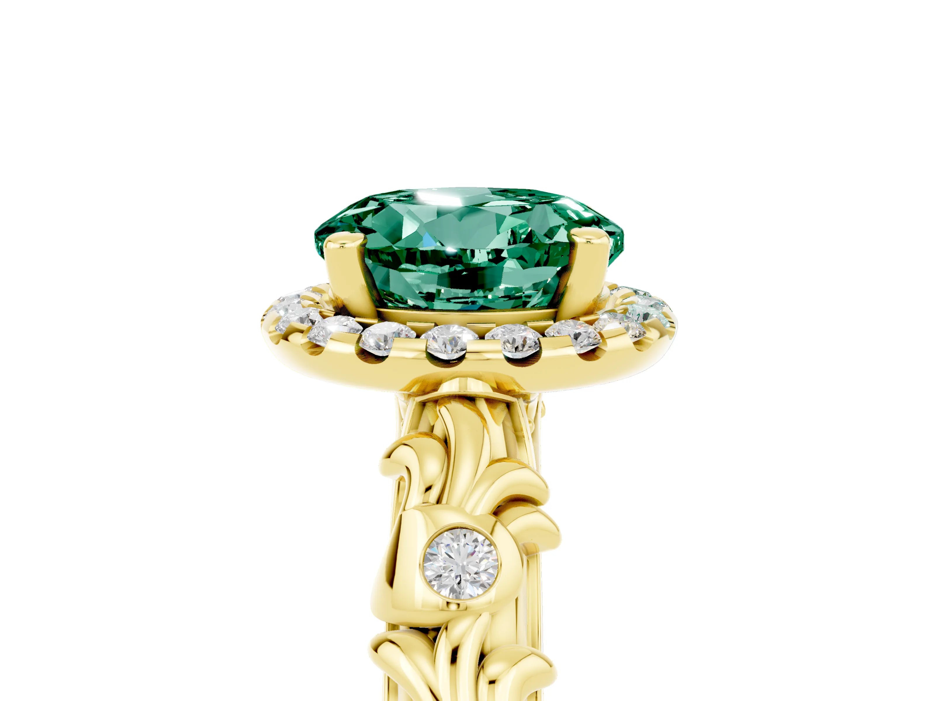 Yellow gold Round Cut Halo Diamond Solitaire with Filigree Band and Four-Prong Setting_5