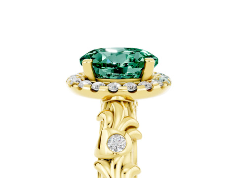 Yellow gold Round Cut Halo Diamond Solitaire with Filigree Band and Four-Prong Setting_5