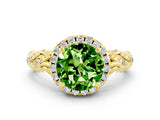 Yellow gold Round Cut Halo Diamond Solitaire with Filigree Band and Four-Prong Setting