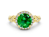 Yellow gold Round Cut Halo Diamond Solitaire with Filigree Band and Four-Prong Setting