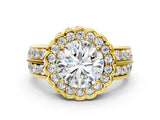 Yellow gold Round Cut Halo Diamond Split Shank Ring with Scalloped Prong Setting_3