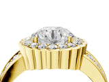 Yellow gold Round Cut Halo Diamond Split Shank Ring with Scalloped Prong Setting_7