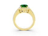 Yellow gold Round Cut Halo Emerald Ring with Split Shank and Four-Prong Setting_3