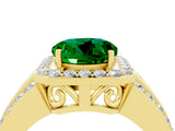 Yellow gold Round Cut Halo Emerald Ring with Split Shank and Four-Prong Setting_4