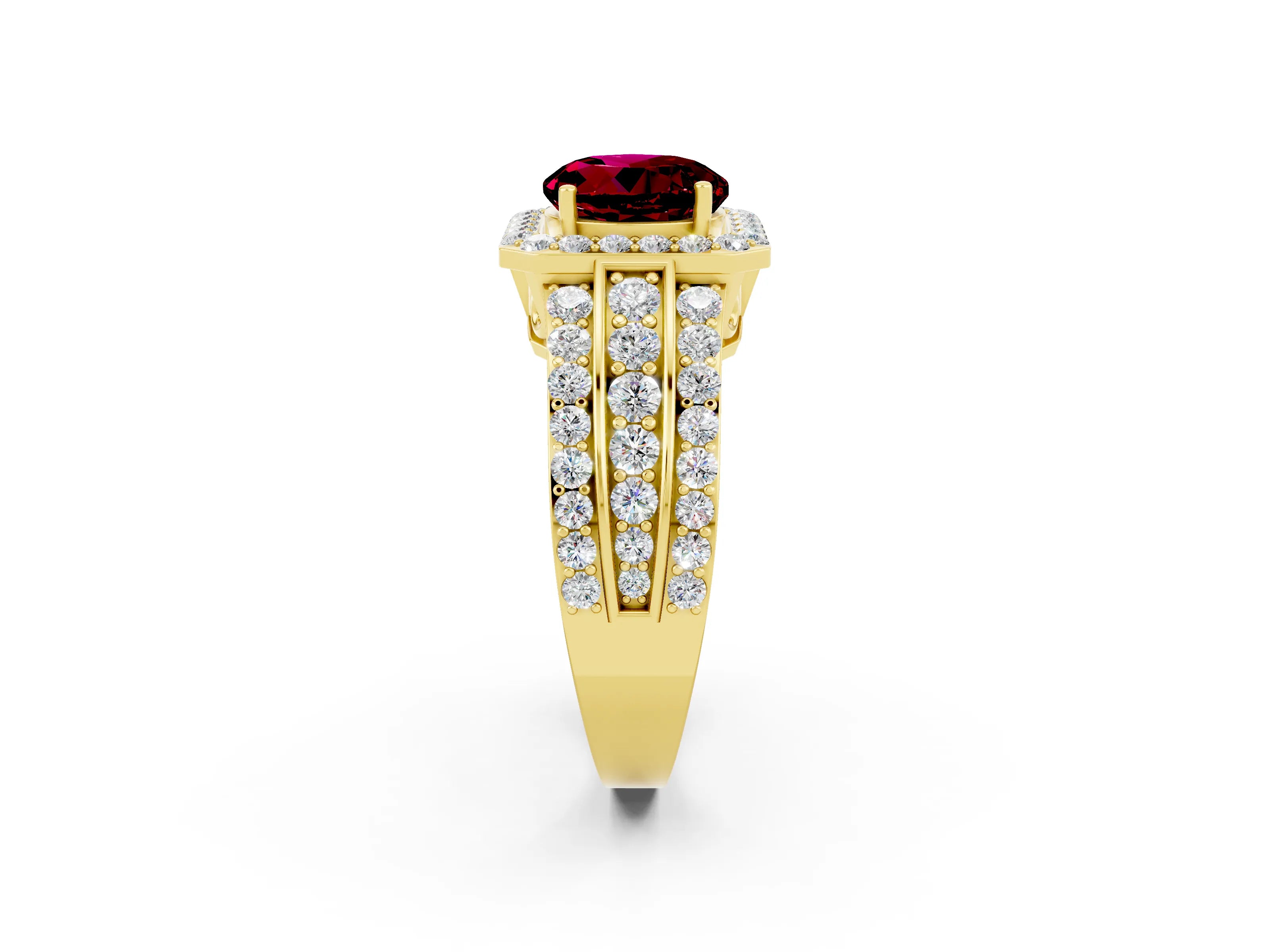Yellow gold Round Cut Halo Garnet Ring with Split Shank and Four-Prong Setting_2
