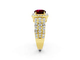 Yellow gold Round Cut Halo Garnet Ring with Split Shank and Four-Prong Setting_2
