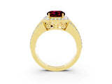Yellow gold Round Cut Halo Garnet Ring with Split Shank and Four-Prong Setting_3