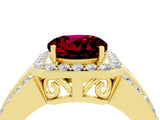 Yellow gold Round Cut Halo Garnet Ring with Split Shank and Four-Prong Setting_4