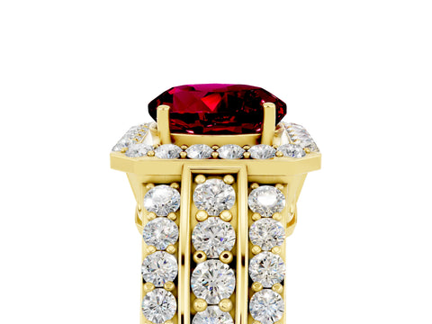 Yellow gold Round Cut Halo Garnet Ring with Split Shank and Four-Prong Setting_5