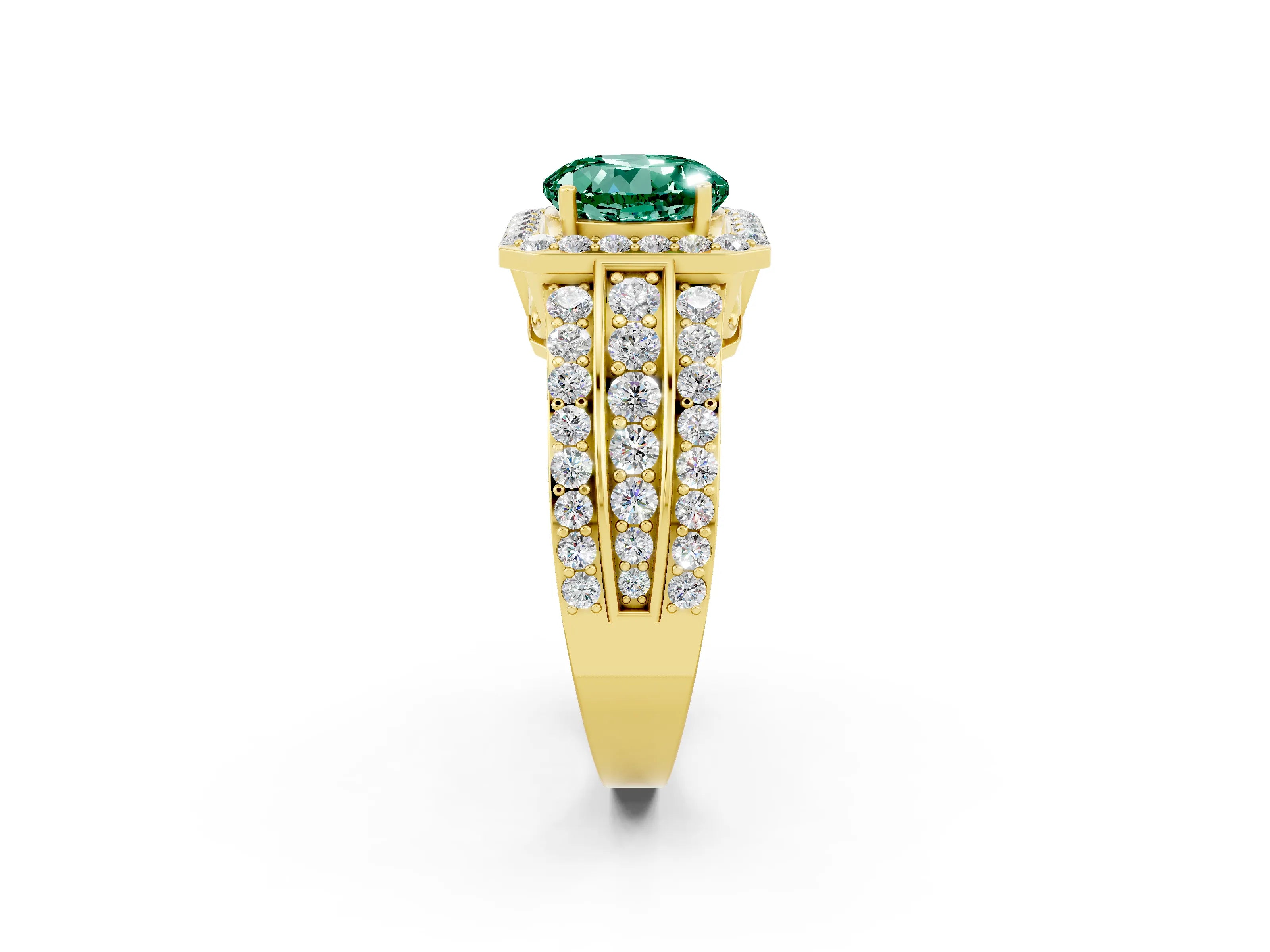 Yellow gold Round Cut Halo Green Sapphire Ring with Split Shank and Four-Prong Setting_2