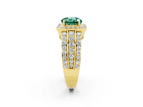 Yellow gold Round Cut Halo Green Sapphire Ring with Split Shank and Four-Prong Setting_2