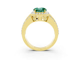 Yellow gold Round Cut Halo Green Sapphire Ring with Split Shank and Four-Prong Setting_3