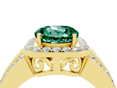 Yellow gold Round Cut Halo Green Sapphire Ring with Split Shank and Four-Prong Setting_4