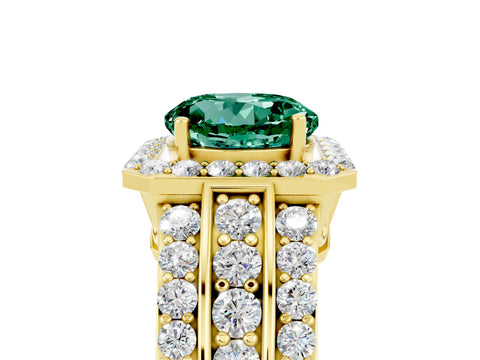 Yellow gold Round Cut Halo Green Sapphire Ring with Split Shank and Four-Prong Setting_5