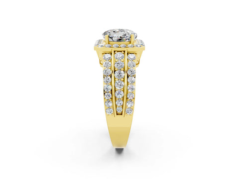 Yellow gold Round Cut Halo Moissanite Ring with Split Shank and Four-Prong Setting_2