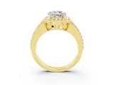 Yellow gold Round Cut Halo Moissanite Ring with Split Shank and Four-Prong Setting_3