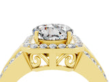 Yellow gold Round Cut Halo Moissanite Ring with Split Shank and Four-Prong Setting_4