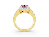 Yellow gold Round Cut Halo Morganite Ring with Split Shank and Four-Prong Setting_3