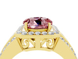 Yellow gold Round Cut Halo Morganite Ring with Split Shank and Four-Prong Setting_4