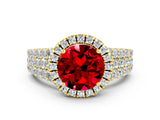 Yellow gold Round Cut Halo Pavé Diamond Engagement Ring with Split Shank and Four-Prong Setting